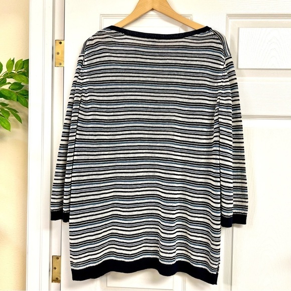 NWT Talbots PLUS 3X Petite Womens Striped 100% Linen Knit Sweater Blue White - Picture 6 of 9